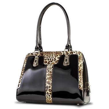 Diana Black Leopard Print Leather Handbag BH52-7573B