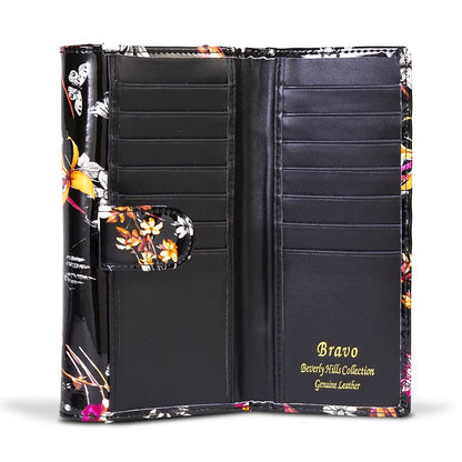 Night Blossom Flower Print - Large Leather Wallet WBH93-01