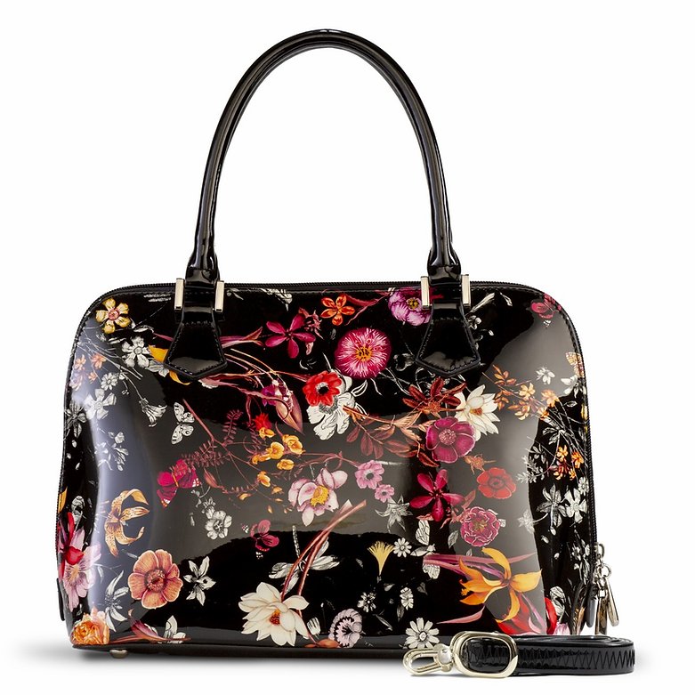Anuta Medium Night Blossom Black Flower Print Leather Handbag BH93-2012