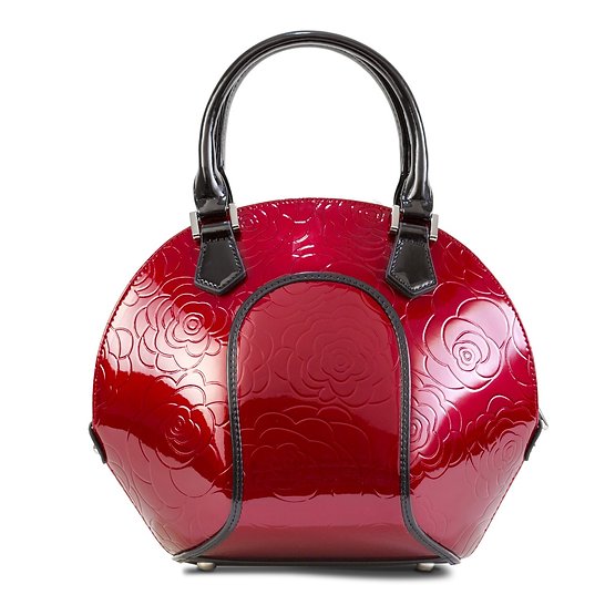 Svetlana Flower Print Red-Leather Handbag B1-9274RED