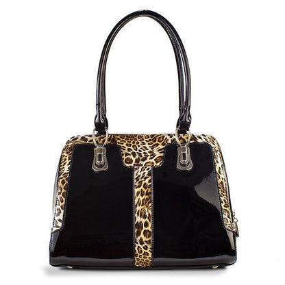 Diana Black Leopard Print Leather Handbag BH52-7573B