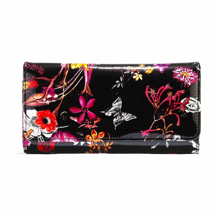 Night Blossom Flower Print - Large Leather Wallet WBH93-01