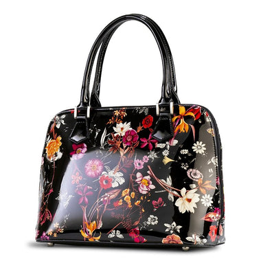 Anuta Medium Night Blossom Black Flower Print Leather Handbag BH93-2012