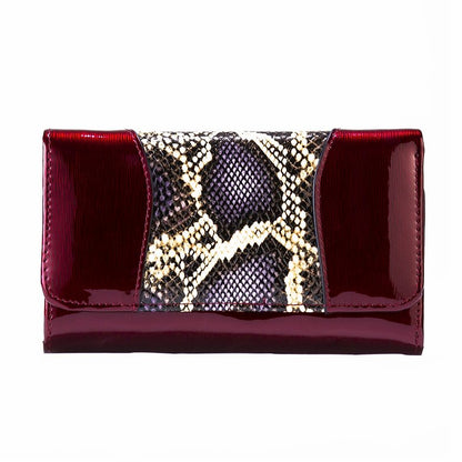 Python Print Burgundy- Medium-Leather Wallet WB-502BURG