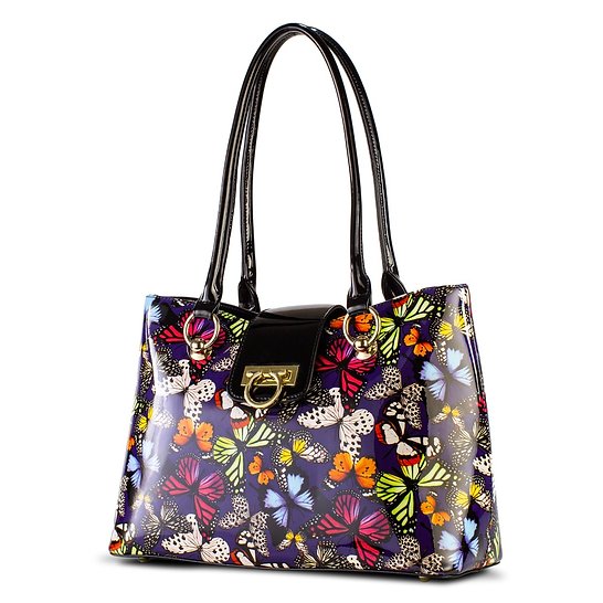 Lisa Multi Color Butterfly Print Tote Leather Handbag BH92-7677