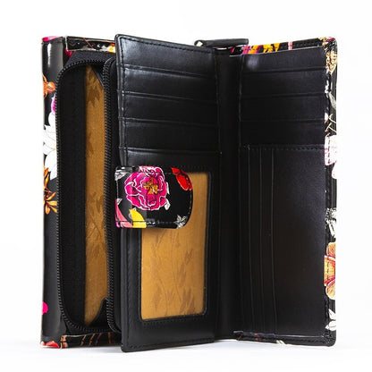 Night Blossom Flower Print -Medium-Leather Wallet WBH93-02