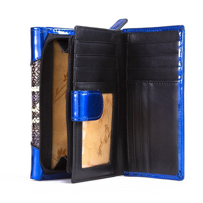 Python Print Blue - Medium-Leather Wallet WB-502BLU
