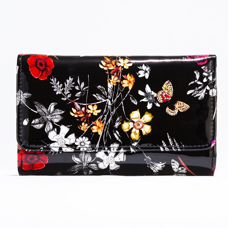 Night Blossom Flower Print -Medium-Leather Wallet WBH93-02