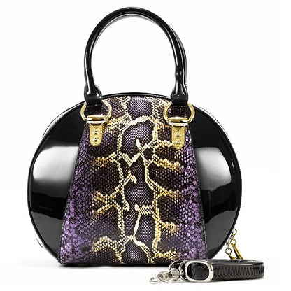 Svetlana Version 2 Python Print (Black)Leather Handbag B15-0293BLK