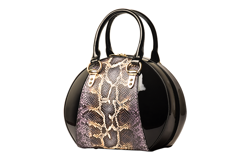 Svetlana Version 2 Python Print (Black)Leather Handbag B15-0293BLK
