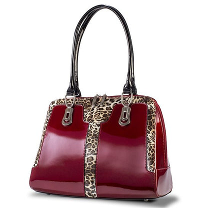 Diana Red Leopard Print Leather Handbag BH52-7573R