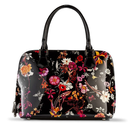 Anuta Medium Night Blossom Black Flower Print Leather Handbag BH93-2012