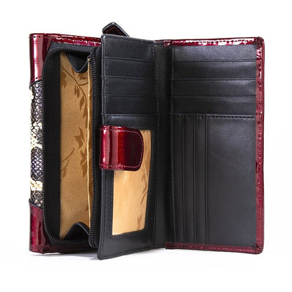 Python Print Burgundy- Medium-Leather Wallet WB-502BURG
