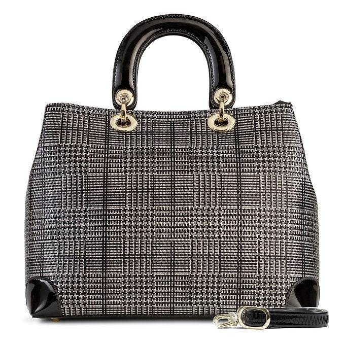 Galina Tweed Leather Sparkling Black and Silver Print (Large) Handbag BV15-0873