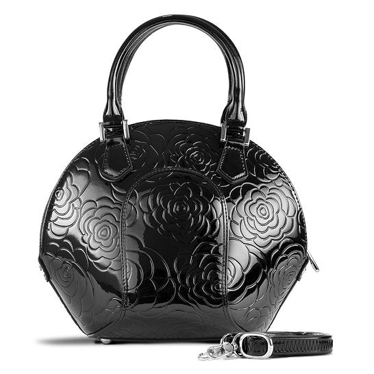 Svetlana Flower Print Black- Leather Handbag B1-9274BLK