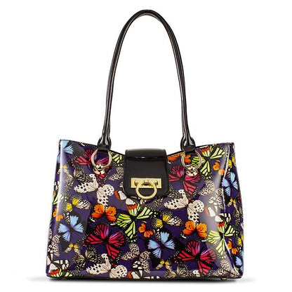 Lisa Multi Color Butterfly Print Tote Leather Handbag BH92-7677