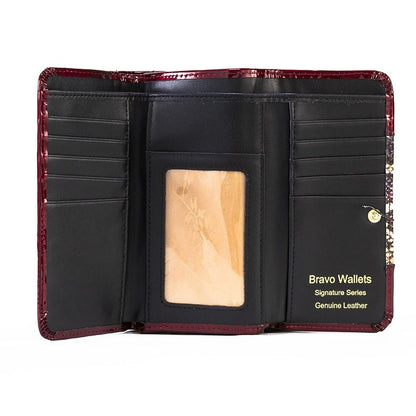 Python Print Burgundy- Medium-Leather Wallet WB-502BURG