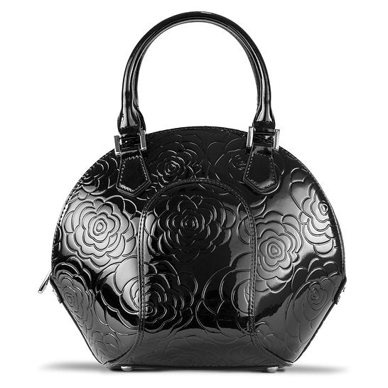 Svetlana Flower Print Black- Leather Handbag B1-9274BLK