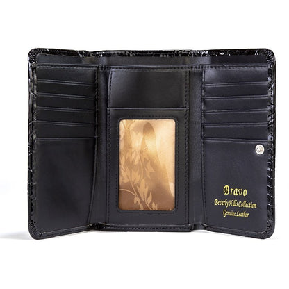 Black Wallet Flower Print Wallet  - Medium WB1-02B