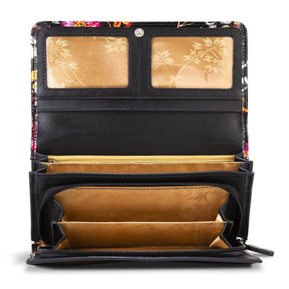 Night Blossom Flower Print - Large Leather Wallet WBH93-01