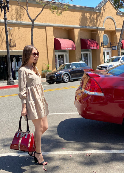 Diana Red Leopard Print Leather Handbag BH52-7573R